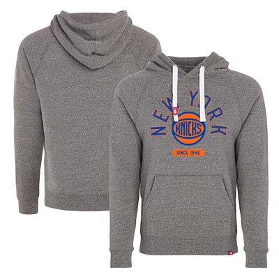 Unisex Sportiqe Gray New York Knicks Olsen Super Soft Tri-Blend Raglan Pullover Hoodie