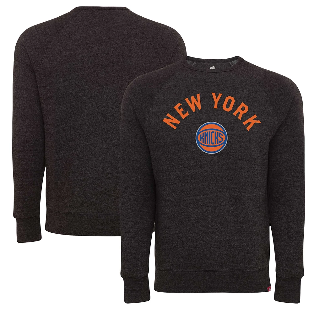 Unisex Sportiqe Black New York Knicks Harmon Super Soft Tri-Blend Raglan Pullover Sweatshirt