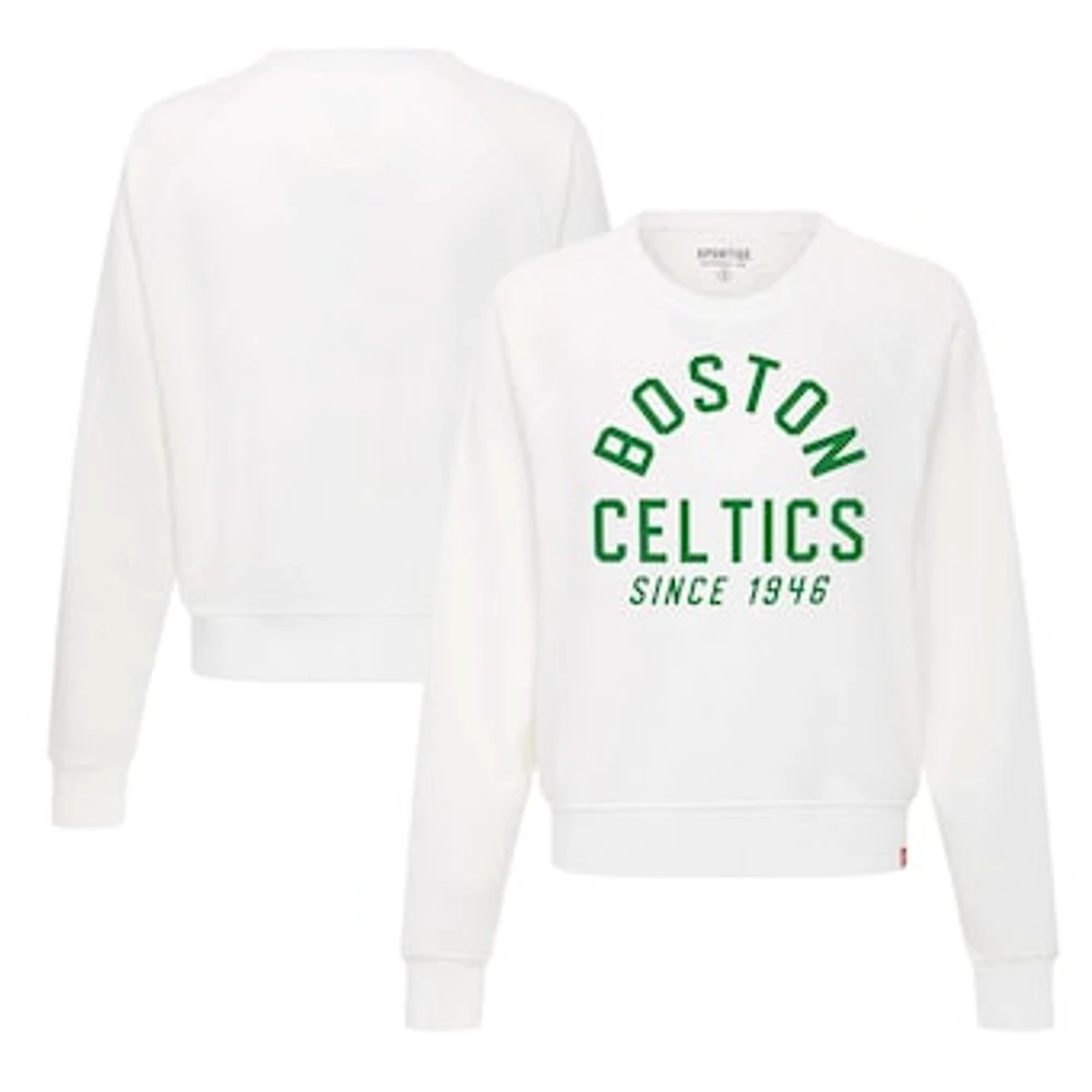 Women's Sportiqe White Boston Celtics Ashlyn Super Soft Raglan Pullover Sweatshirt