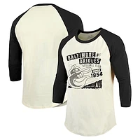 Men's Majestic Threads Cream/Black Baltimore Orioles Raglan 3/4-Sleeve T-Shirt