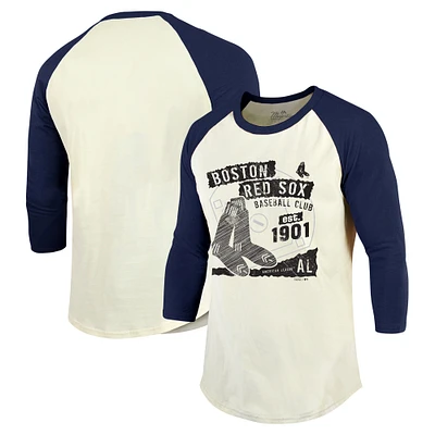 Men's Majestic Threads Cream/Navy Boston Red Sox Raglan 3/4-Sleeve T-Shirt