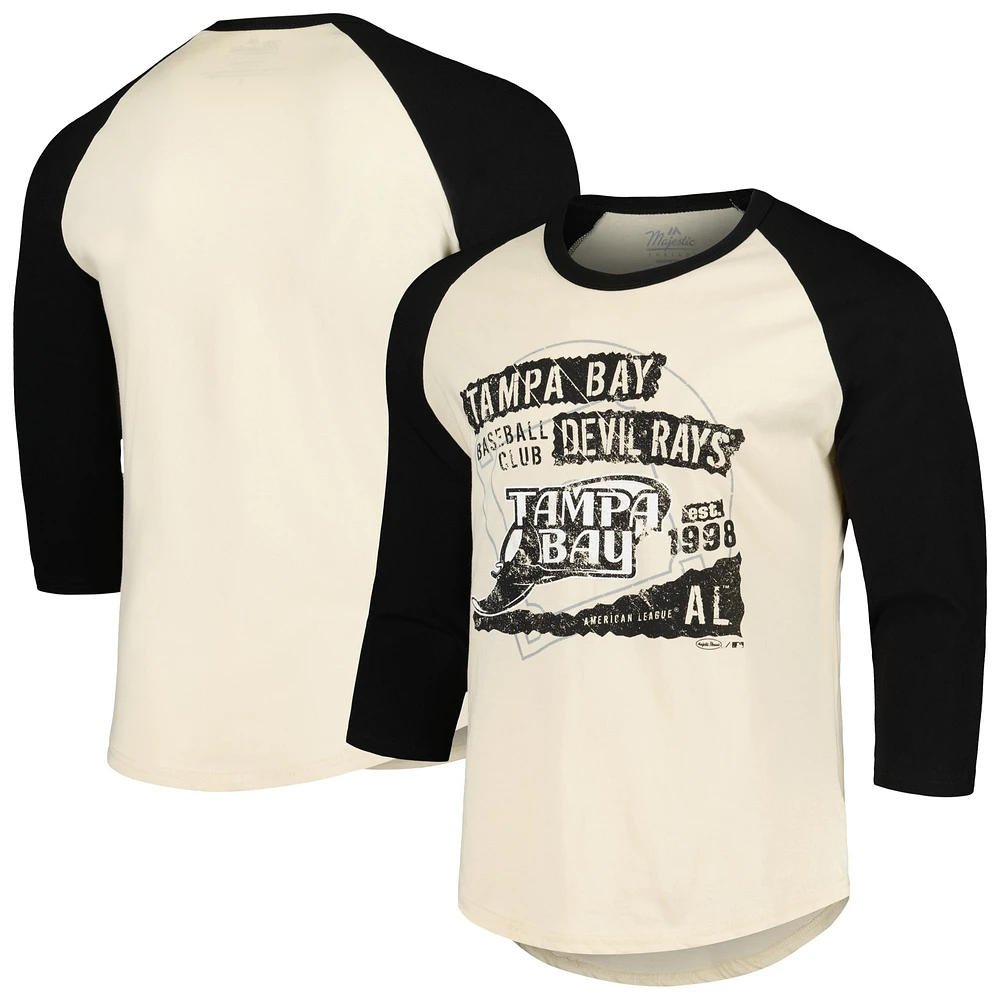 Men's Majestic Threads Cream/Black Tampa Bay Rays Raglan 3/4-Sleeve T-Shirt