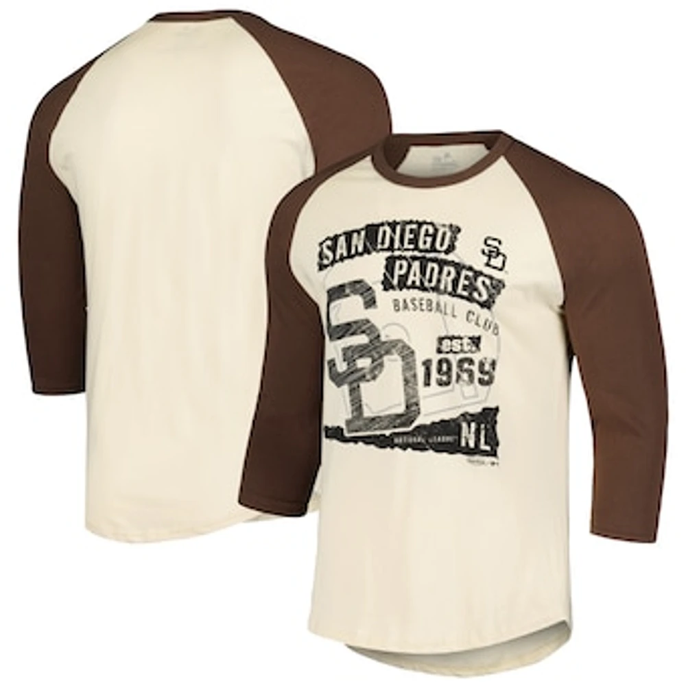 Men's Majestic Threads Cream/Brown San Diego Padres Raglan 3/4-Sleeve T-Shirt