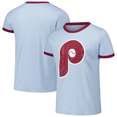 Men's Majestic Threads Light Blue Philadelphia Phillies Ringer Tri-Blend T-Shirt