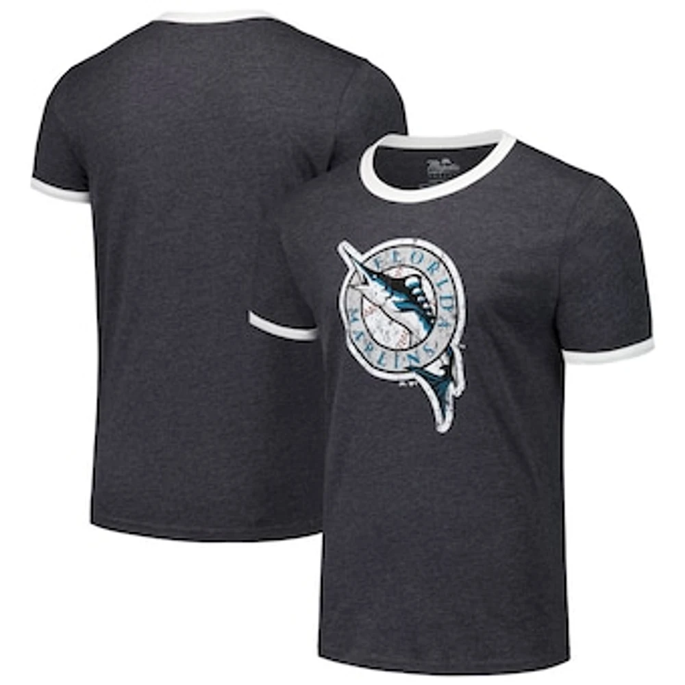 Men's Majestic Threads Black Florida Marlins Ringer Tri-Blend T-Shirt