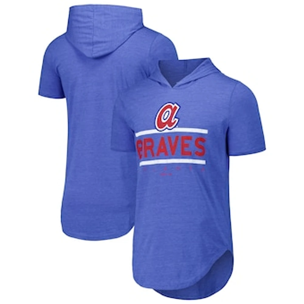 Men's Majestic Threads Royal Atlanta Braves Tri-Blend Hoodie T-Shirt