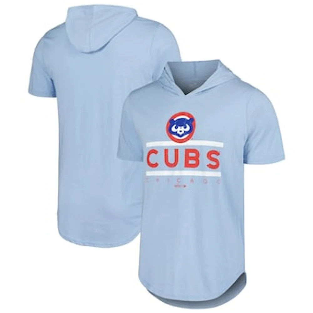 Men's Majestic Threads Light Blue Chicago Cubs Tri-Blend Hoodie T-Shirt