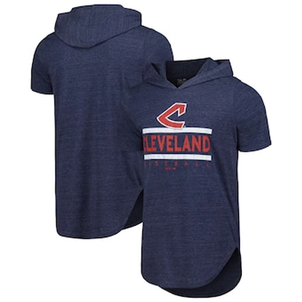 Men's Majestic Threads Navy Cleveland Guardians Tri-Blend Hoodie T-Shirt