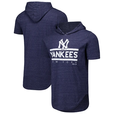 Men's Majestic Threads Navy New York Yankees Tri-Blend Hoodie T-Shirt