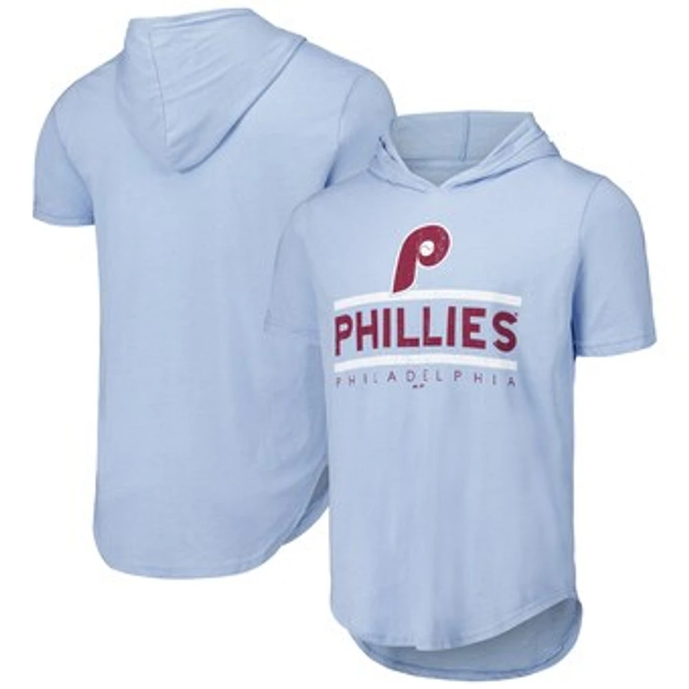 Men's Majestic Threads Light Blue Philadelphia Phillies Tri-Blend Hoodie T-Shirt