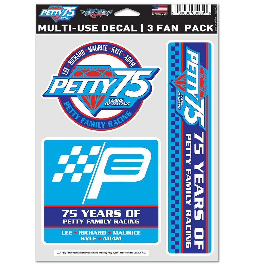 WinCraft  Richard Petty 75th Anniversary Three-Pack Fan Decal Set