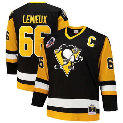 Men's Mitchell & Ness Mario Lemieux Black Pittsburgh Penguins Big Tall 1991/92 Blue Line 2.0 Jersey