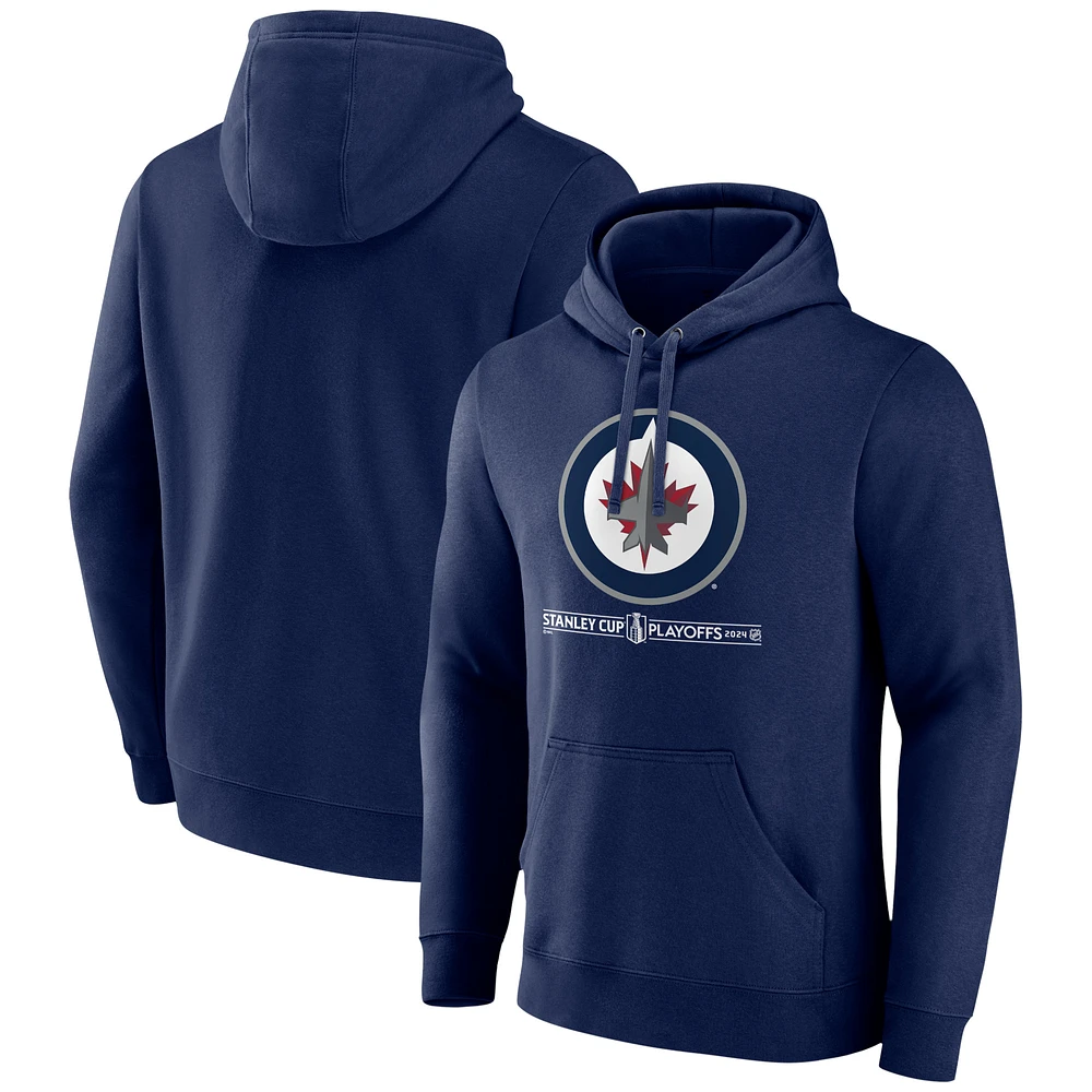 Men's Fanatics  Navy Winnipeg Jets 2024 Stanley Cup Playoffs Fleece Pullover Hoodie