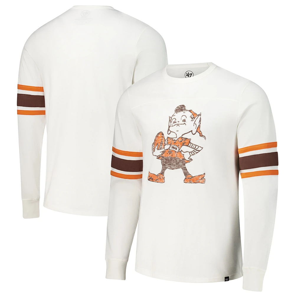 Men's '47 White Cleveland Browns Gridiron Throwback Premier Brex Long Sleeve T-Shirt