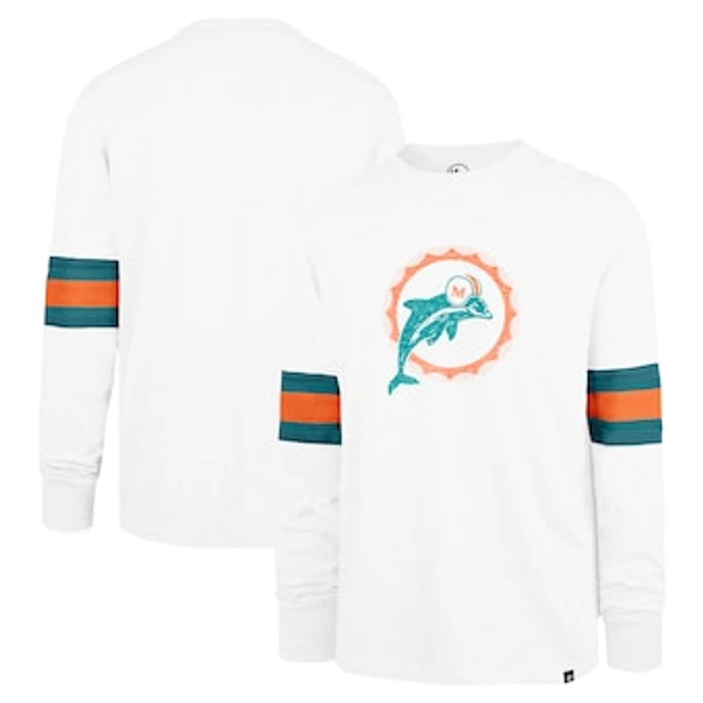 Men's '47 White Miami Dolphins Gridiron Throwback Premier Brex Long Sleeve T-Shirt