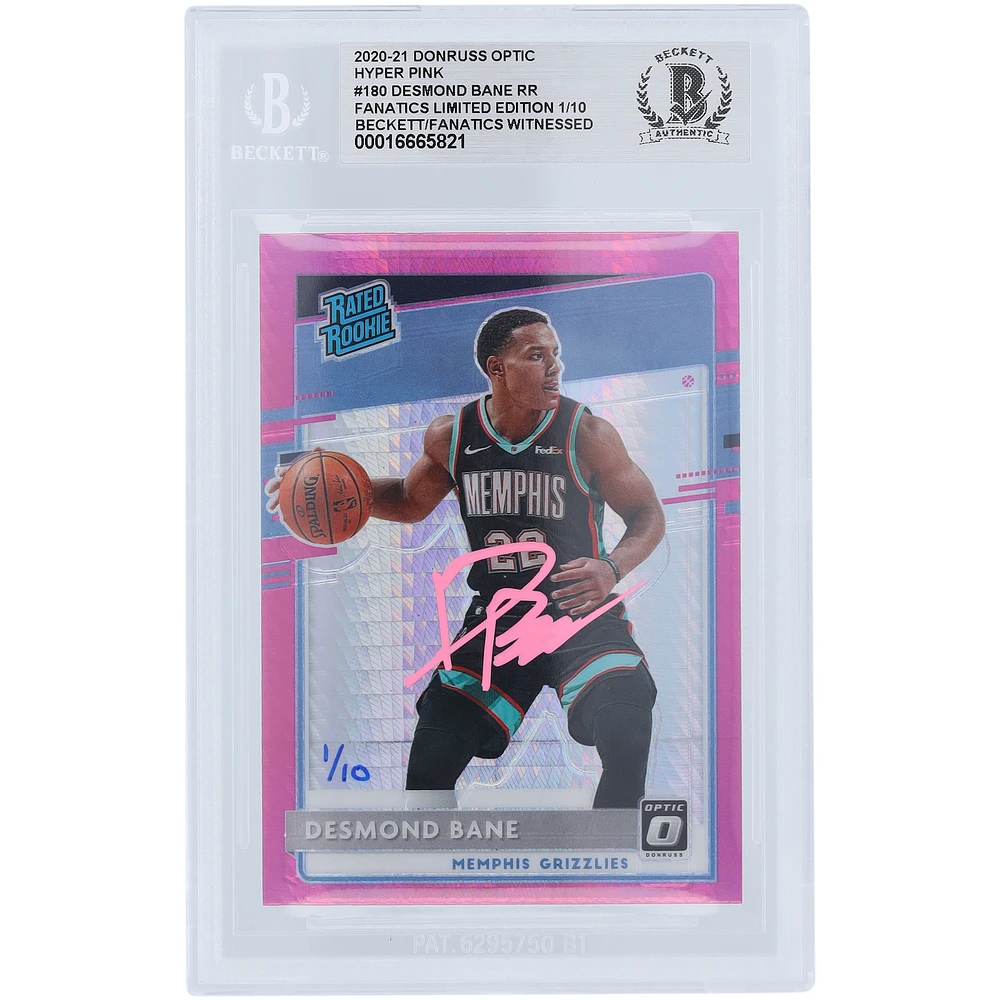 Desmond Bane Memphis Grizzlies Autographed 2020-21 Panini Donruss Optic Hyper Pink Prizm #180 #/10 Beckett Fanatics Witnessed Authenticated Rookie Card