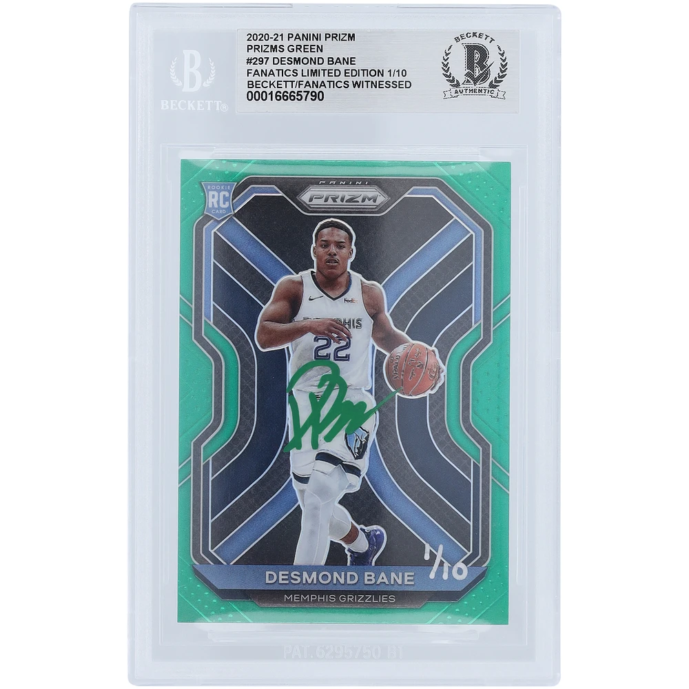 Desmond Bane Memphis Grizzlies Autographed 2020-21 Panini Prizm Green Prizm #297 #/10 Beckett Fanatics Witnessed Authenticated Rookie Card