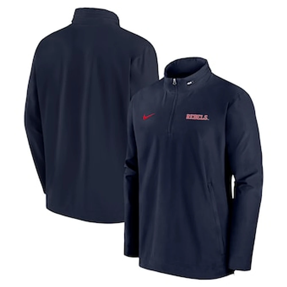 Men's Nike Navy Ole Miss Rebels 2024 Sideline Coach Quarter-Zip Hoodie Jacket