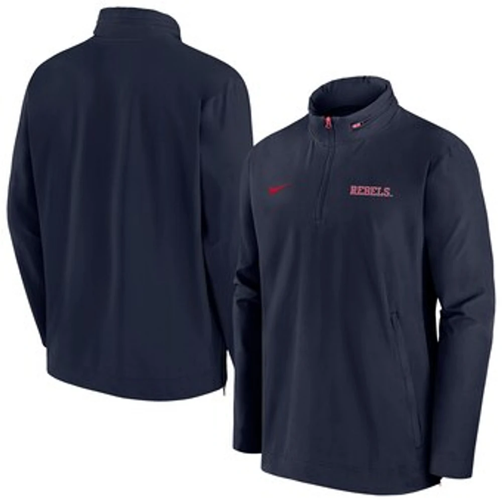 Men's Nike Navy Ole Miss Rebels 2024 Sideline Coach Quarter-Zip Hoodie Jacket