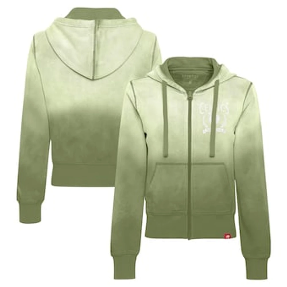 Women's Sportiqe Olive Boston Celtics Carli Sun Fade Full-Zip Hoodie