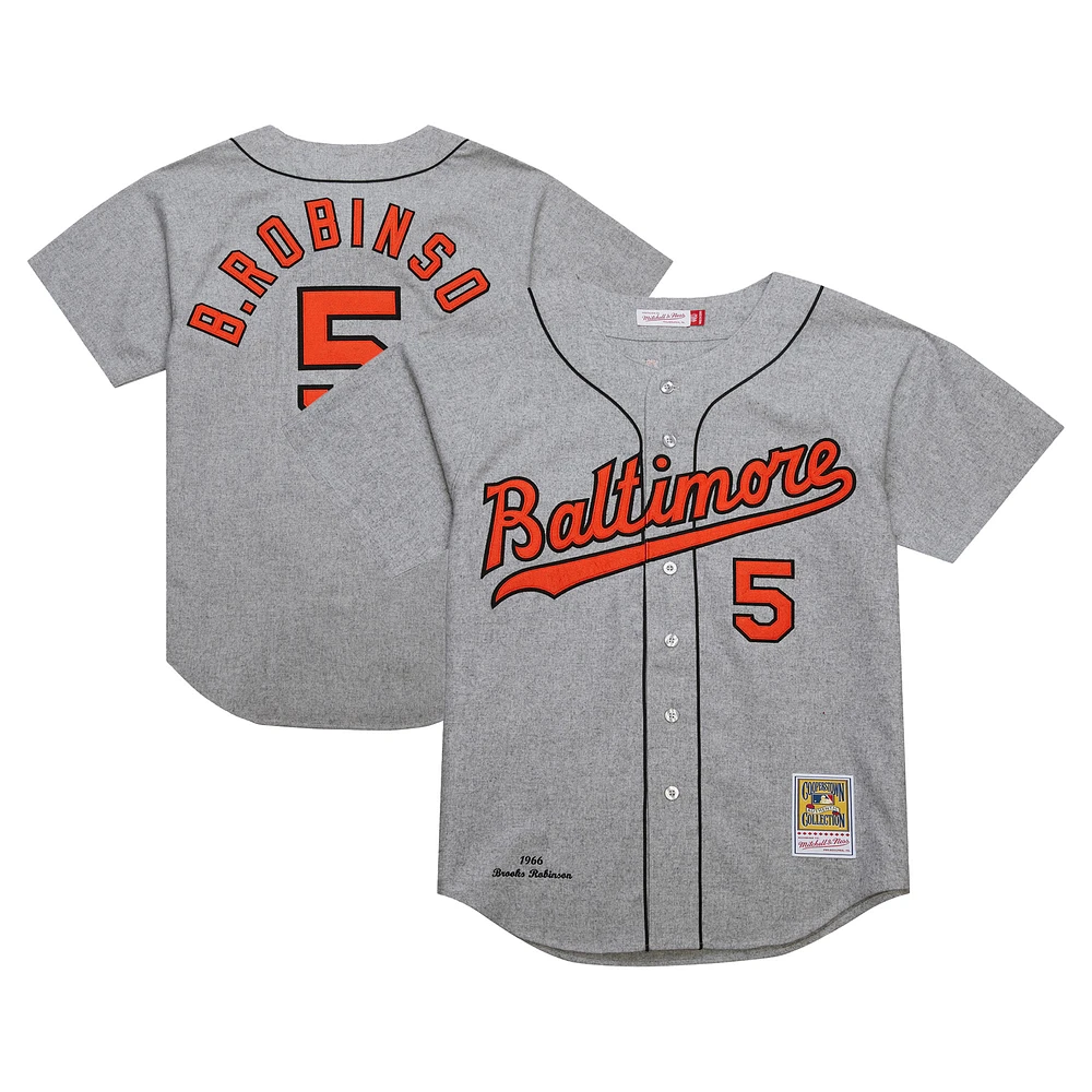 Men's Mitchell & Ness Brooks Robinson Gray Baltimore Orioles Cooperstown Collection 1966 Authentic Jersey