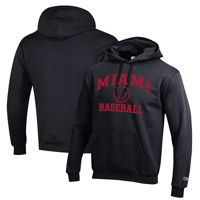 Men's Champion  Black Miami University RedHawks Icon Baseball Powerblend Pullover Hoodie