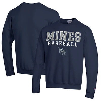 Men's Champion  Navy Colorado School of Mines Orediggers Stack Baseball Powerblend Pullover Sweatshirt