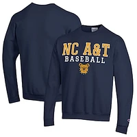 Men's Champion  Navy North Carolina A&T Aggies Stack Baseball Powerblend Pullover Sweatshirt