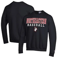 Men's Champion  Black Northeastern Huskies Stack Baseball Powerblend Pullover Sweatshirt