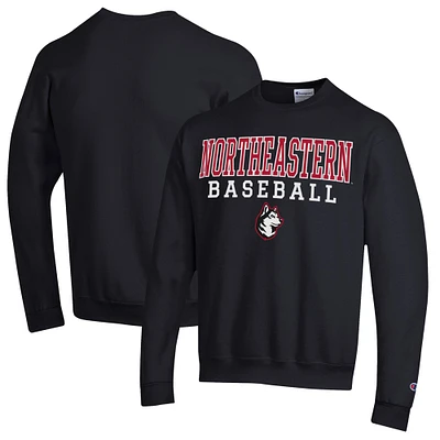 Men's Champion  Black Northeastern Huskies Stack Baseball Powerblend Pullover Sweatshirt