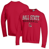 Men's Champion  Cardinal Ball State Cardinals Stack Baseball Powerblend Pullover Sweatshirt