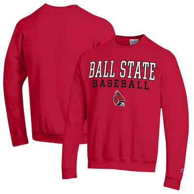 Men's Champion  Cardinal Ball State Cardinals Stack Baseball Powerblend Pullover Sweatshirt