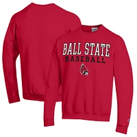 Men's Champion  Cardinal Ball State Cardinals Stack Baseball Powerblend Pullover Sweatshirt