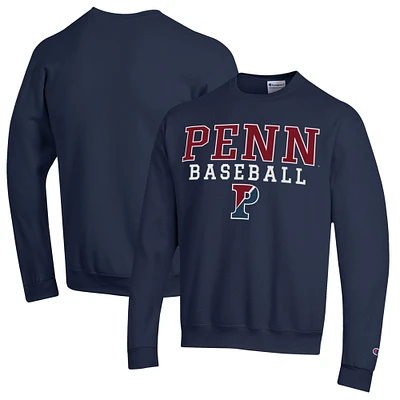 Men's Champion  Navy Pennsylvania Quakers Stack Baseball Powerblend Pullover Sweatshirt