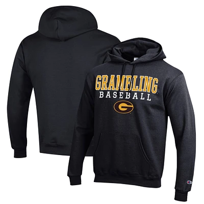 Men's Champion  Black Grambling Tigers Stack Baseball Powerblend Pullover Hoodie