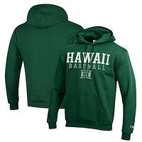 Men's Champion  Green Hawaii Rainbow Warriors Stack Baseball Powerblend Pullover Hoodie
