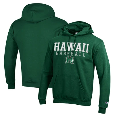 Men's Champion  Green Hawaii Rainbow Warriors Stack Baseball Powerblend Pullover Hoodie