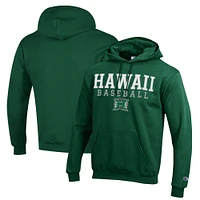 Men's Champion  Green Hawaii Rainbow Warriors Stack Baseball Powerblend Pullover Hoodie
