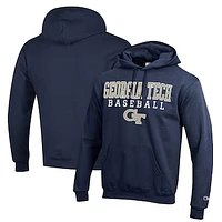 Men's Champion  Navy Georgia Tech Yellow Jackets Stack Baseball Powerblend Pullover Hoodie
