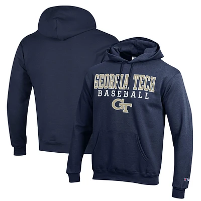 Men's Champion  Navy Georgia Tech Yellow Jackets Stack Baseball Powerblend Pullover Hoodie