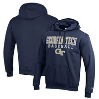 Men's Champion  Navy Georgia Tech Yellow Jackets Stack Baseball Powerblend Pullover Hoodie