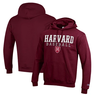 Men's Champion  Crimson Harvard Stack Baseball Powerblend Pullover Hoodie