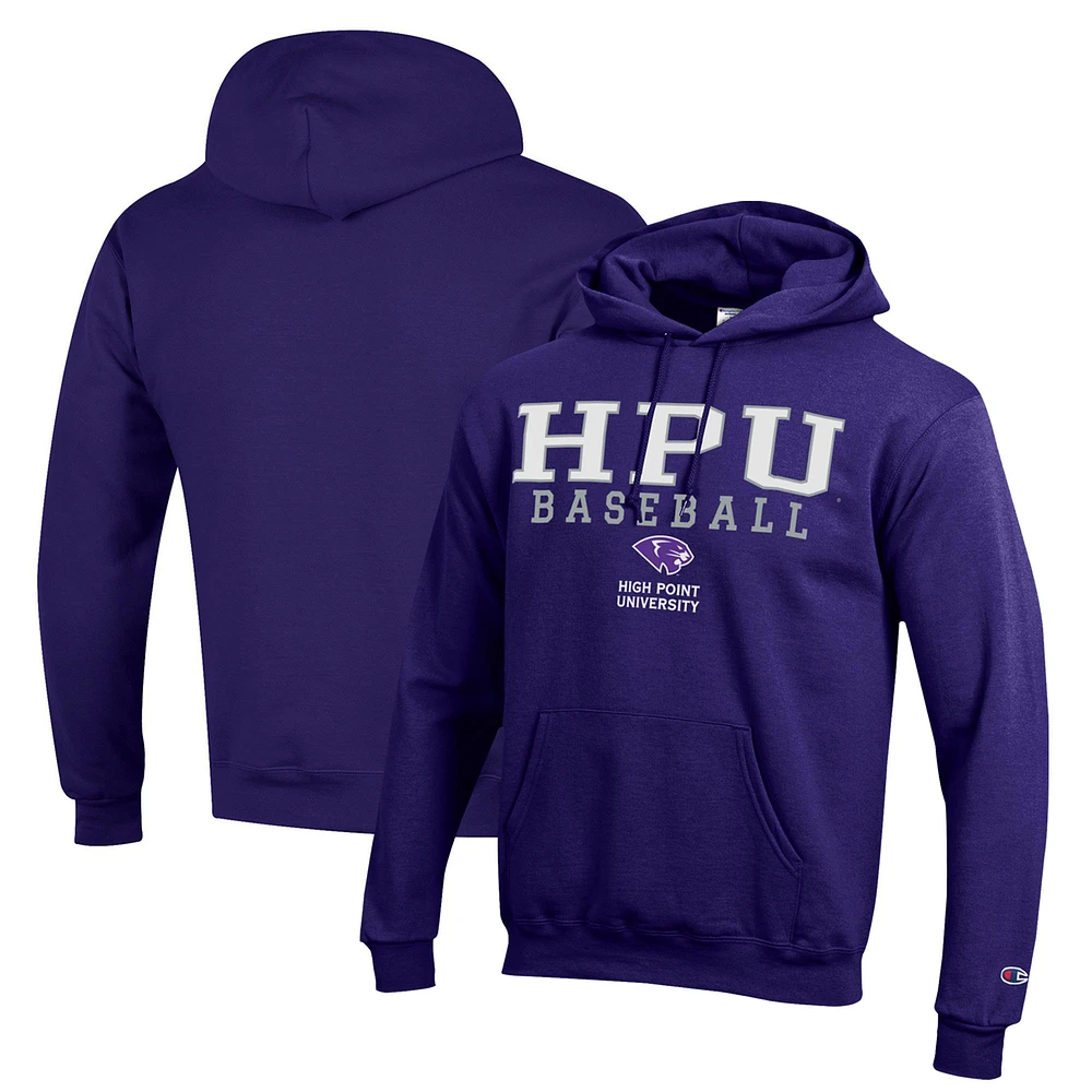 Men's Champion Purple High Point Panthers Stack Baseball Powerblend Pullover Hoodie