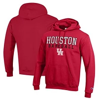 Men's Champion  Red Houston Cougars Stack Baseball Powerblend Pullover Hoodie