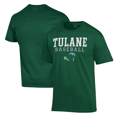 Men's Champion  Green Tulane Wave Stack Baseball T-Shirt