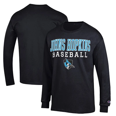 Men's Champion  Black Johns Hopkins Blue Jays Stack Baseball Long Sleeve T-Shirt
