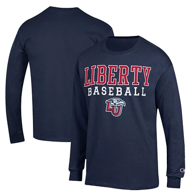 Men's Champion  Navy Liberty Flames Stack Baseball Long Sleeve T-Shirt