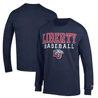 Men's Champion  Navy Liberty Flames Stack Baseball Long Sleeve T-Shirt