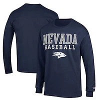 Men's Champion  Navy Nevada Wolf Pack Stack Baseball Long Sleeve T-Shirt