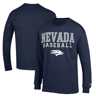 Men's Champion  Navy Nevada Wolf Pack Stack Baseball Long Sleeve T-Shirt